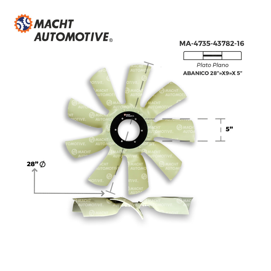 VENTILADOR PLANO 5" DE CENTRO X 9 ASPAS X 28" NAVISTAR MAXFORCE I313 MA-4735-43782-16