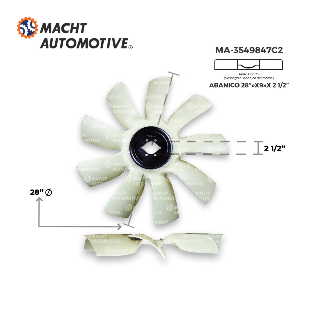 Ventilador Hondo Navistar MaxxForce 28" 9 Aspas Piloto 2.5" MA-3549847C2