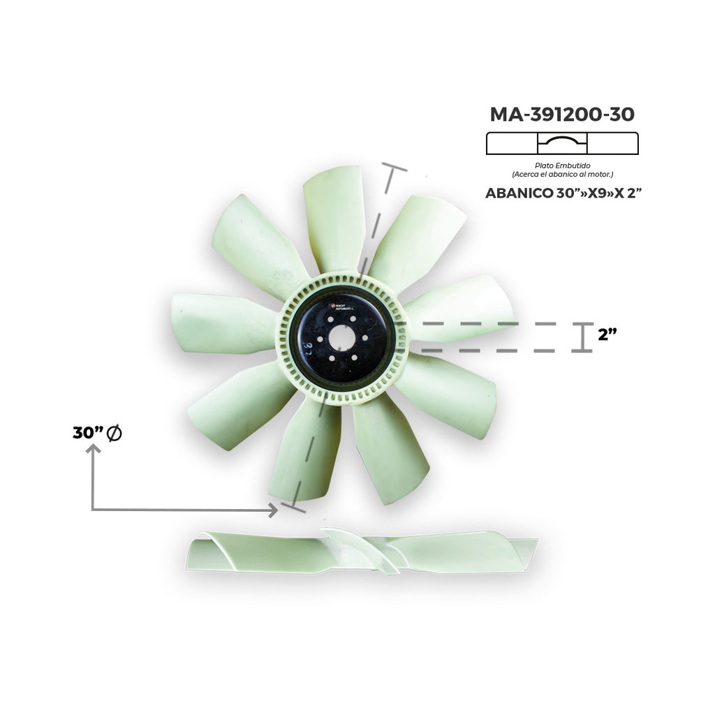 Ventilador Embutido 30" 9 Aspas Piloto 2" (Inset) MA-391200-30