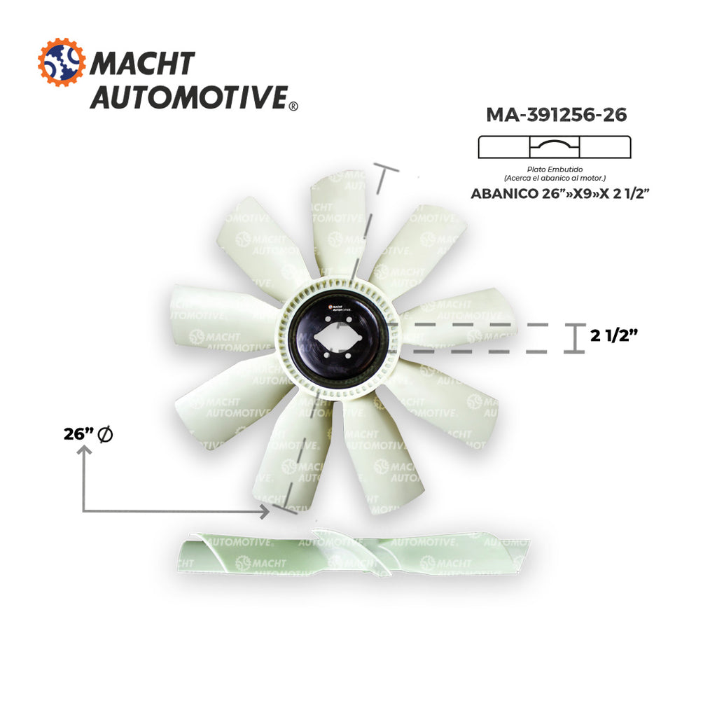 Ventilador Embutido 26" 9 Aspas Piloto 2.5" MA-391256-26