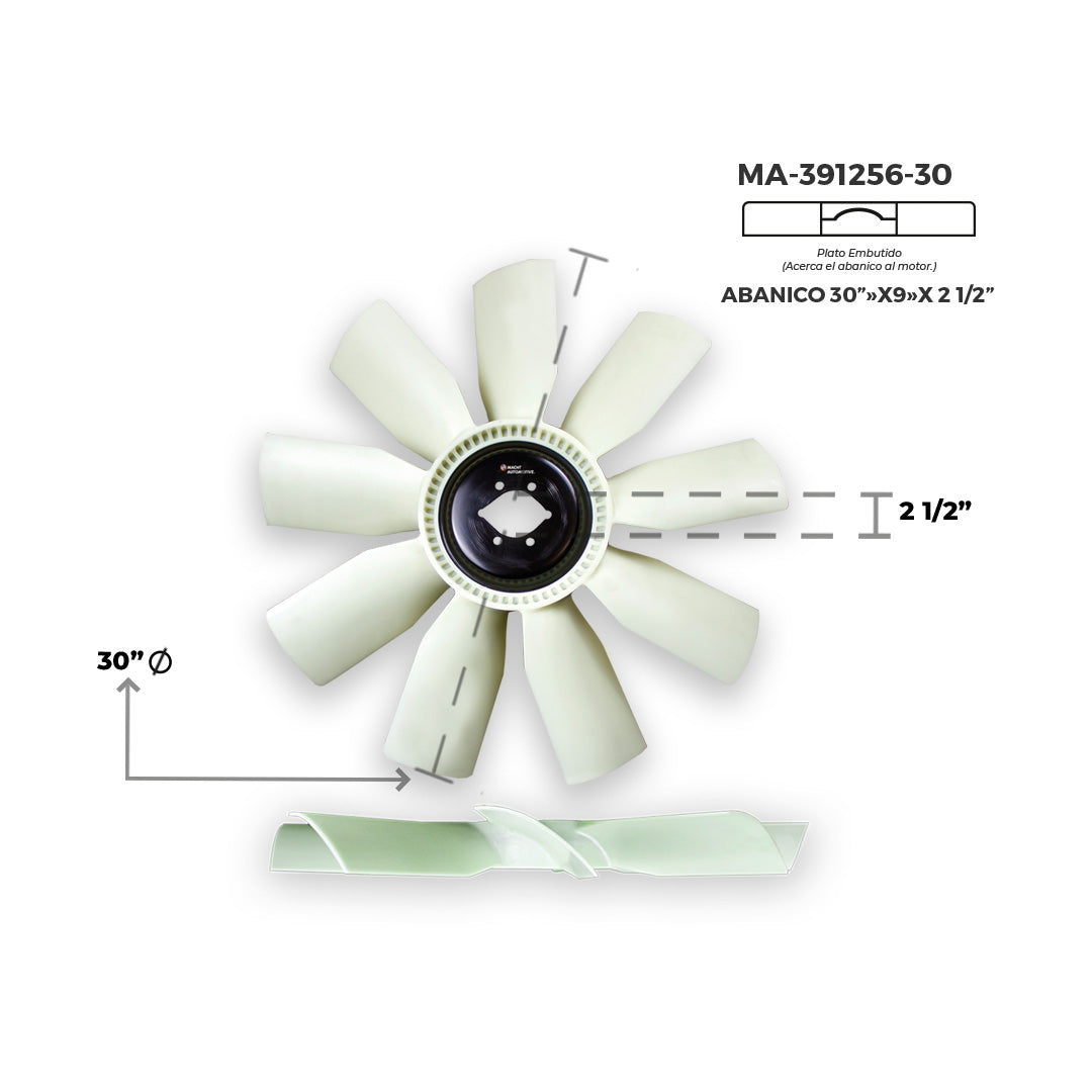Ventilador Embutido 28" 9 Aspas Piloto 2.5" (Inset) MA-391256-28