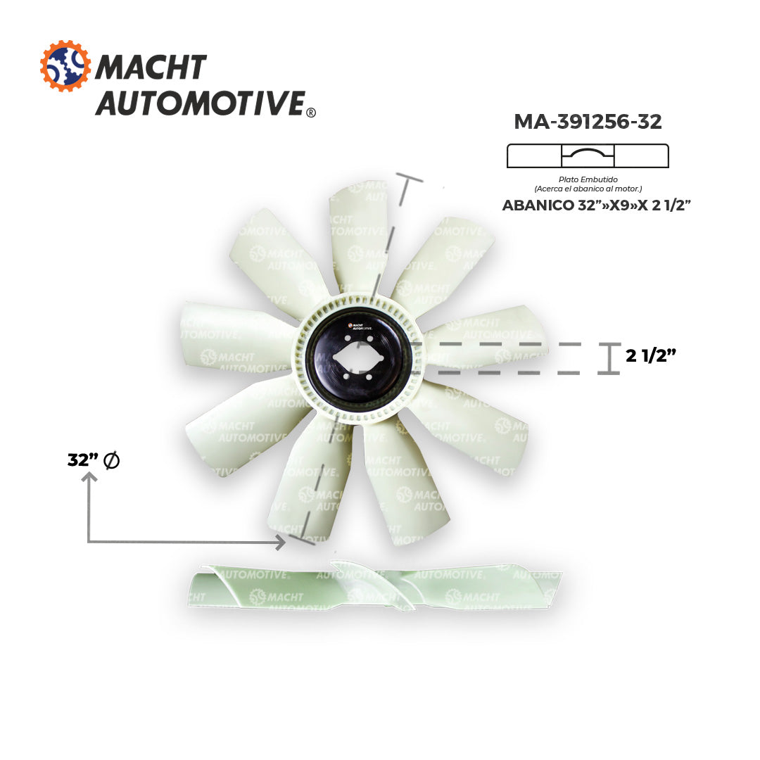 VENTILADOR EMBUTIDO 2 1/2" DE CENTRO X 9 ASPAS X 32" DE LARGO MA-391256-32