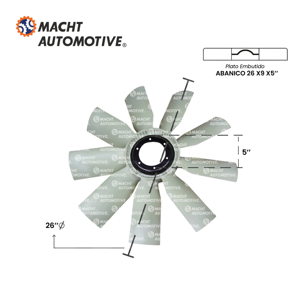 Ventilador Embutido 26" 9 Aspas Centro 5" MA-391500-26