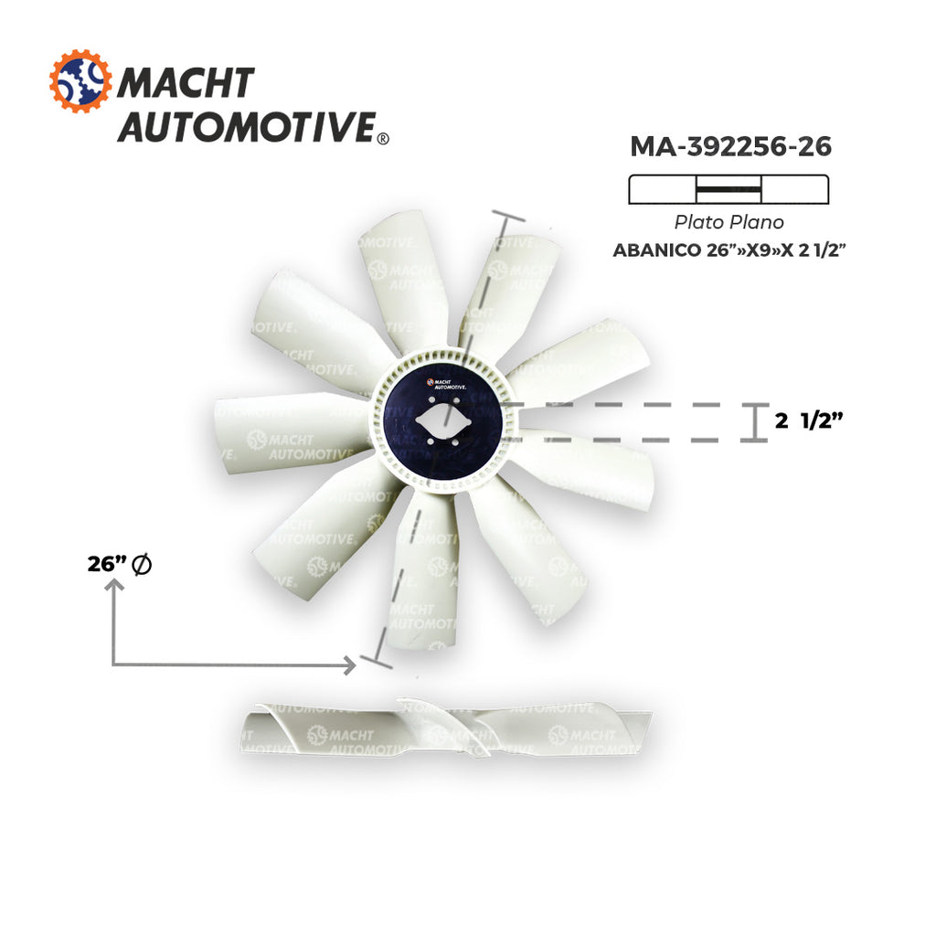 Ventilador Plano de 9 Aspas x 26" Centro 2.5" Heavy Duty MA-392256-26