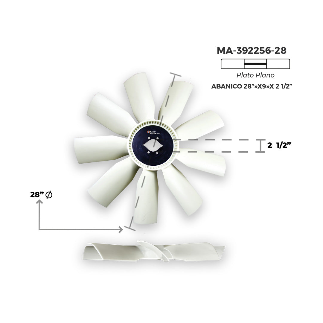 Ventilador Plano de 9 Aspas x 28" Centro 2.5" Heavy Duty MA-392256-28