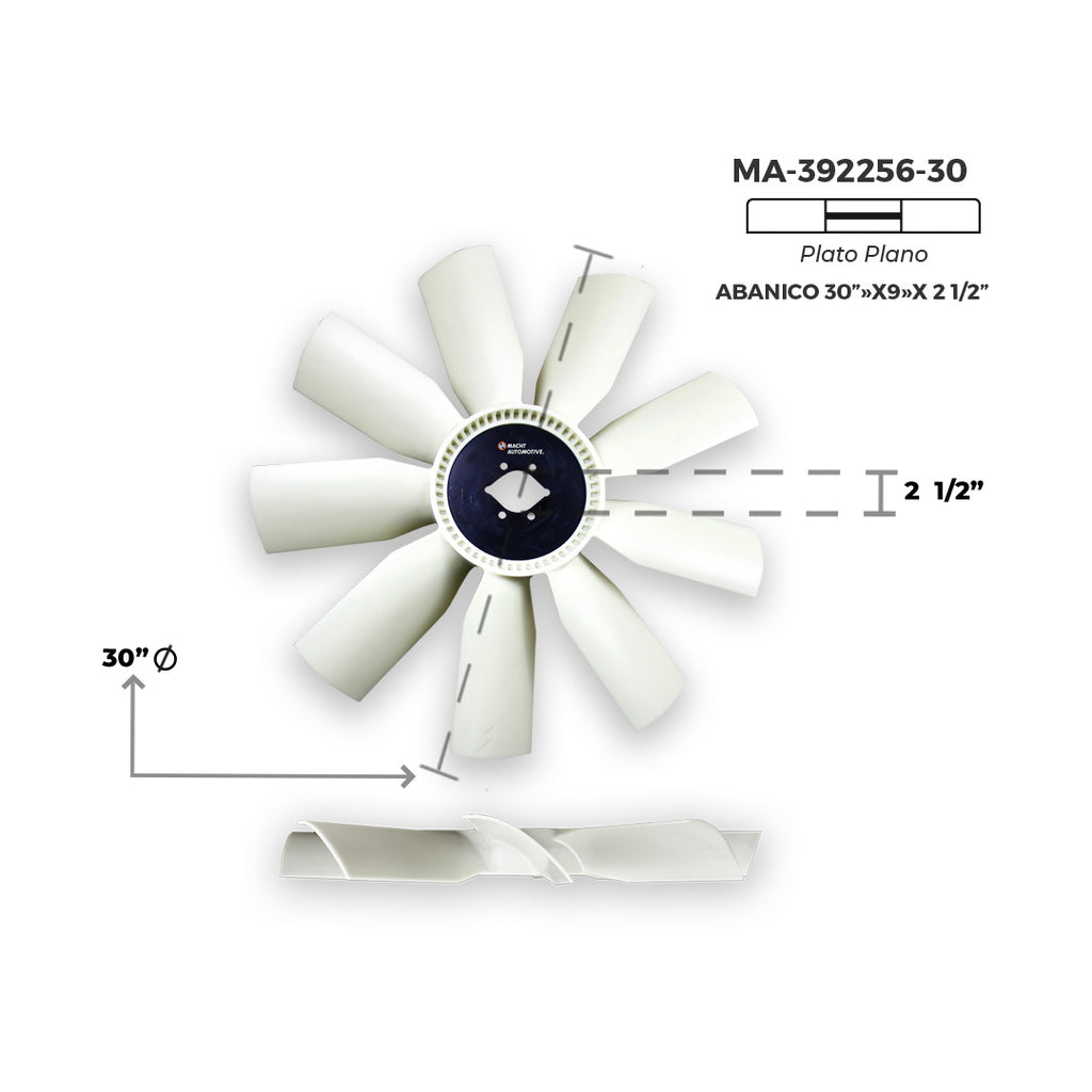 Ventilador Plano de 9 Aspas x 30" Centro 2.5" Heavy Duty MA-392256-30