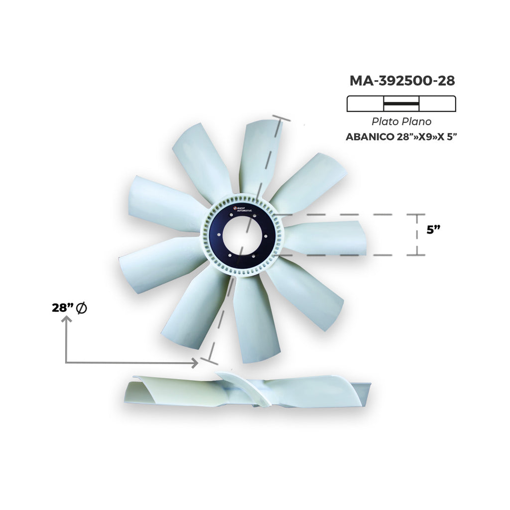 VENTILADOR PLANO 5'' DE CENTRO X 9 ASPAS X 28" DE LARGO MA-392500-28