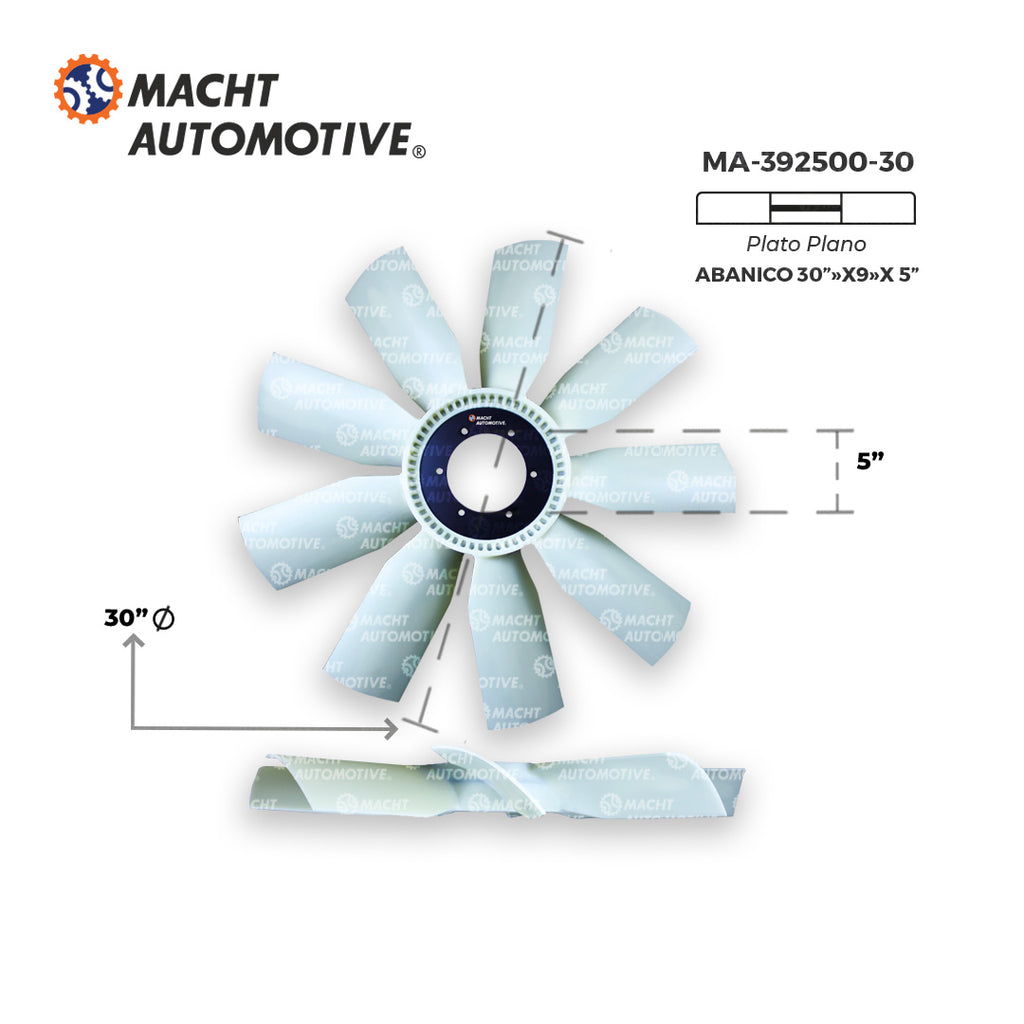 Ventilador Plano de 9 Aspas x 30" Centro 5" Heavy Duty MA-392500-30