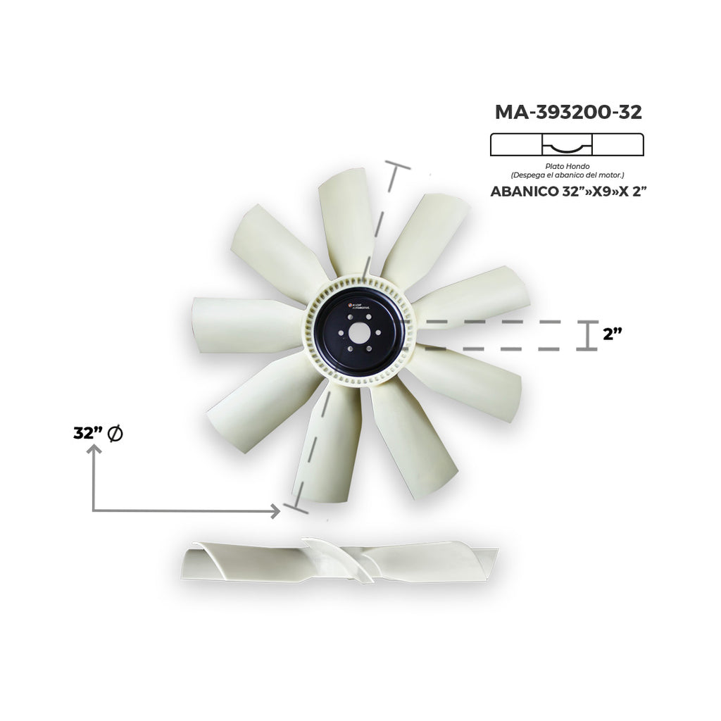 Ventilador Hondo 9 Aspas x 32" Centro 2" (Offset Profundo) MA-393200-32