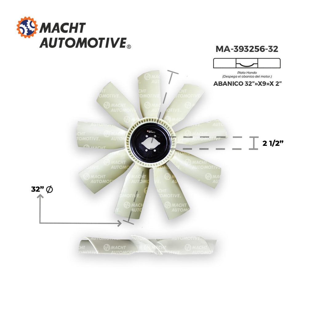 VENTILADOR HONDO 2 1/2" DE CENTRO X 9 ASPAS X 32" DE LARGO MA-393256-32
