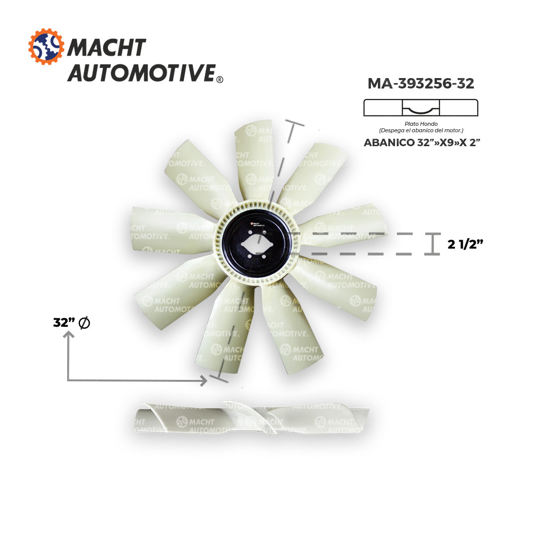 VENTILADOR HONDO 2 1/2" DE CENTRO X 9 ASPAS X 32" DE LARGO MA-393256-32