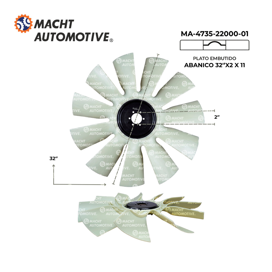 Ventilador Hondo MA-4735-22000-01 32" 11 Aspas Centro 2" Kenworth / Peterbilt