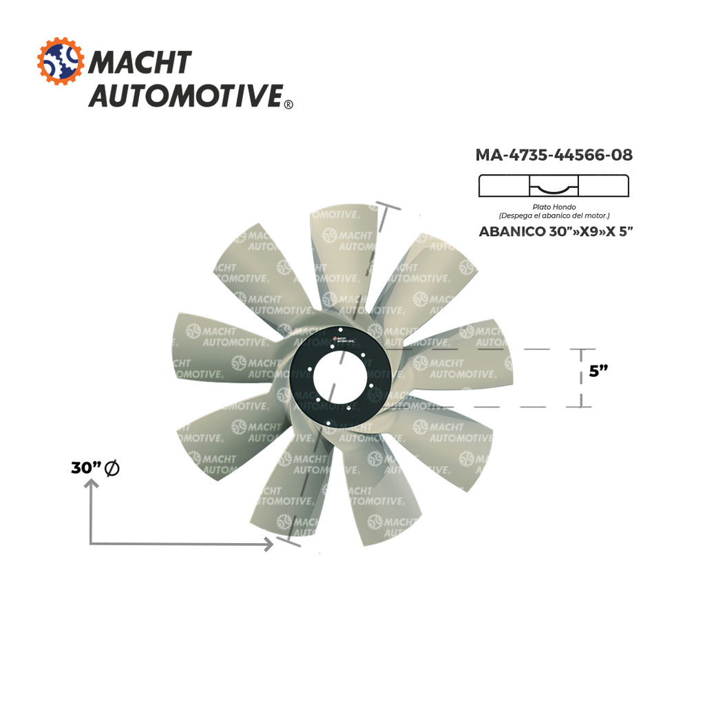 VENTILADOR PLANO 5" DE CENTRO X 9 ASPAS X 30" DE LARGO CUMMINS ISX MA-4735-44566-08