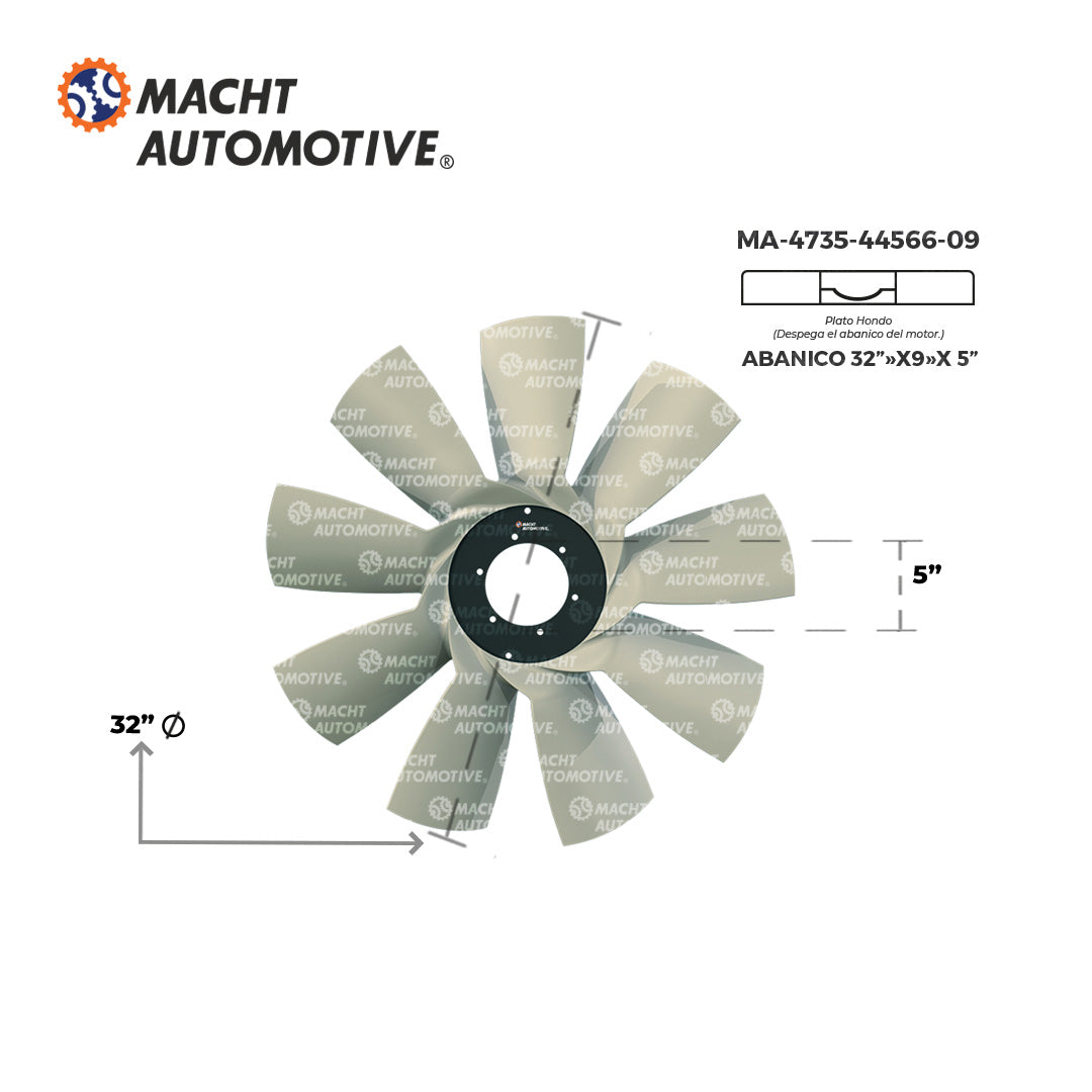 VENTILADOR PLANO 5" DE CENTRO X 9 ASPAS X 32" DE LARGO CUMMINS ISX MA-4735-44566-09