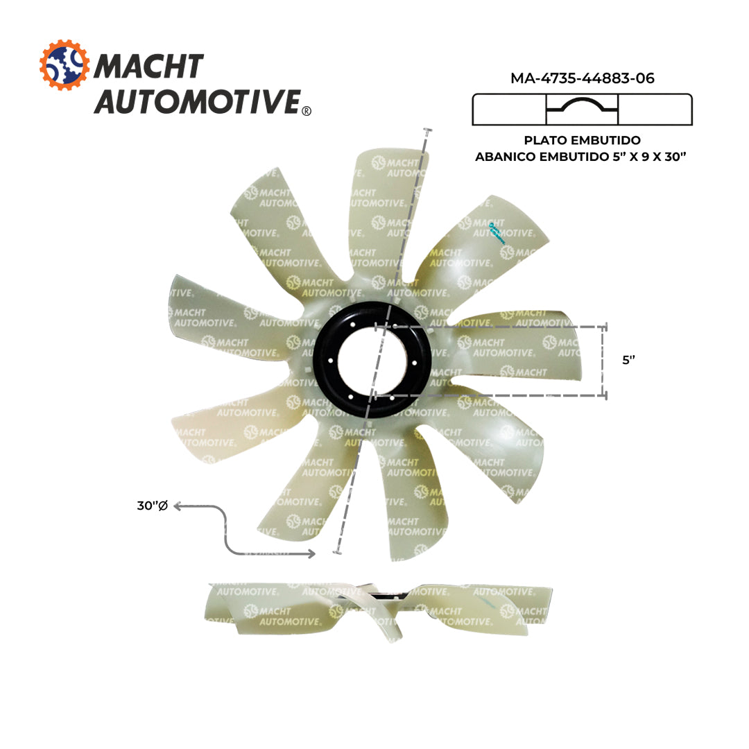 Ventilador Embutido 5  De Centro 9 Aspas 30  Largo Navistar MA-4735-44883-06