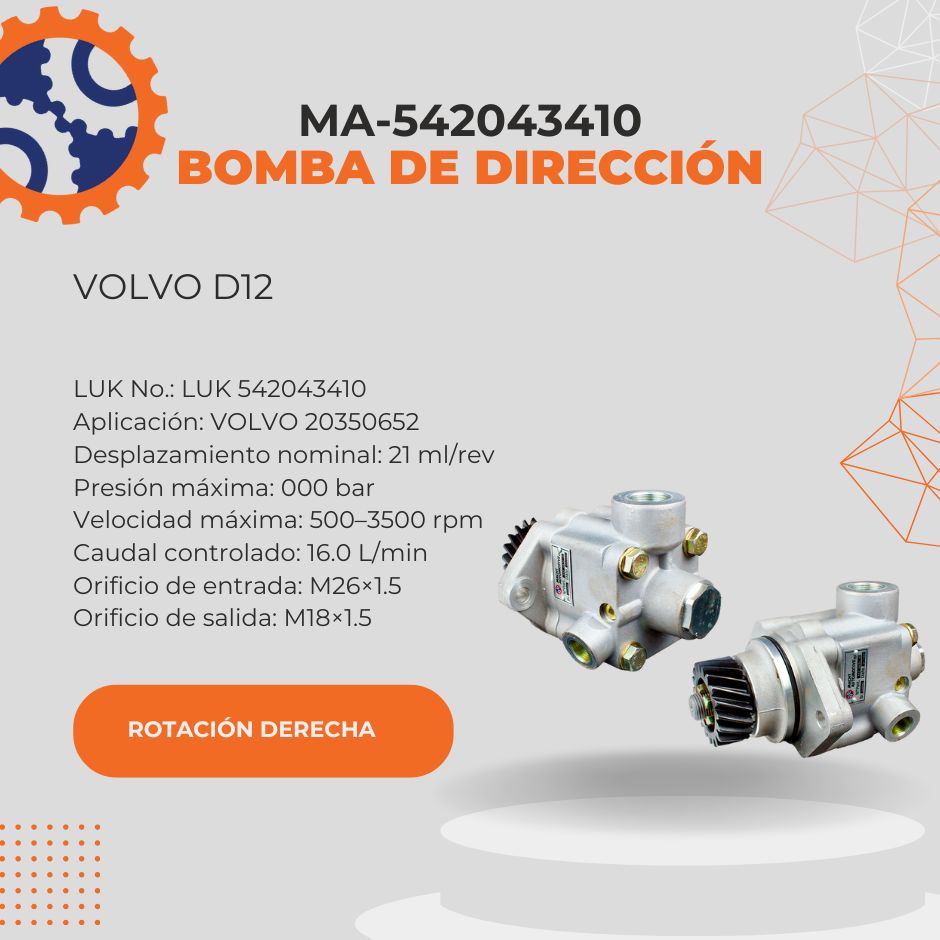 BOMBA DE DIRECCION VOLVO D12 (ROTACION DERECHA) MA-542043410