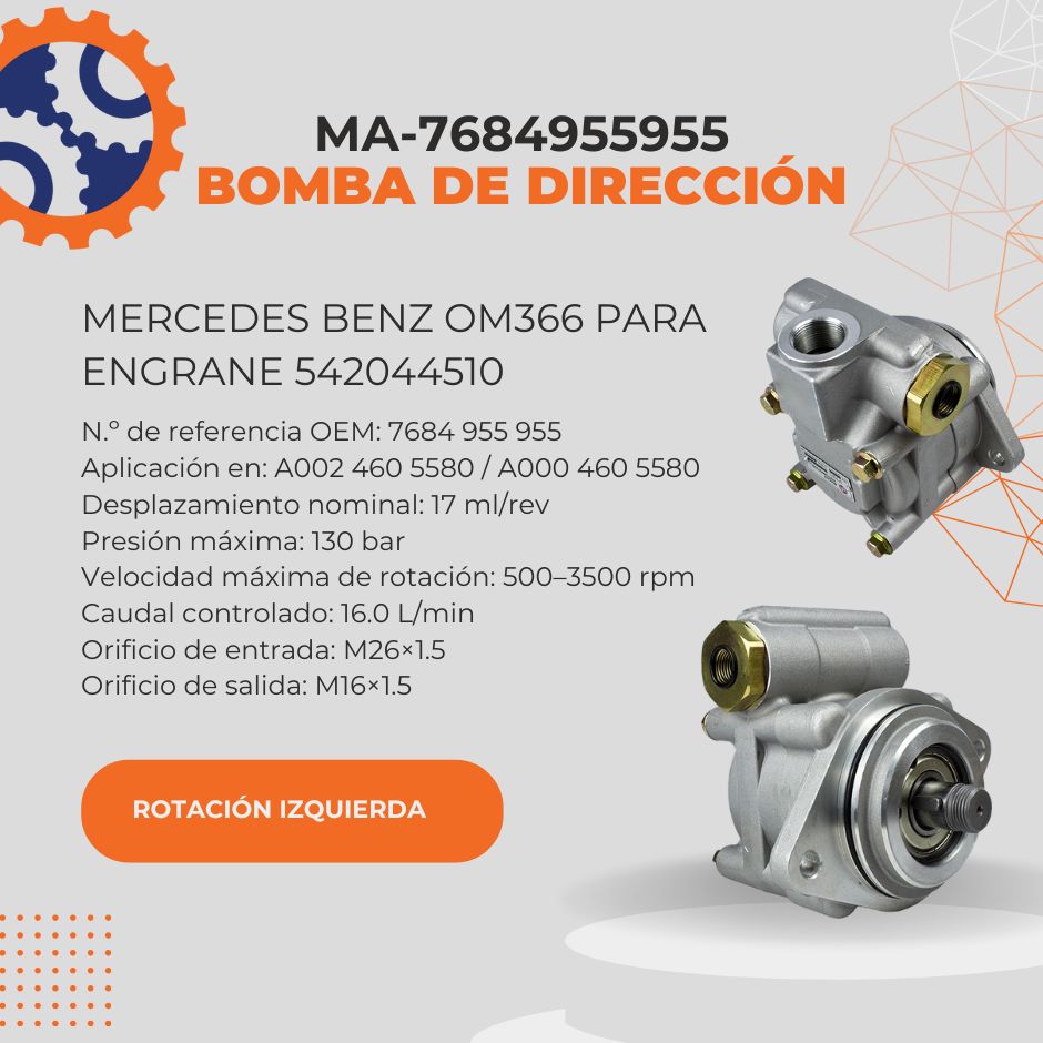 BOMBA DE DIRECCION MERCEDES BENZ OM366 ROTACION IZQUIERDA MA-7684955955