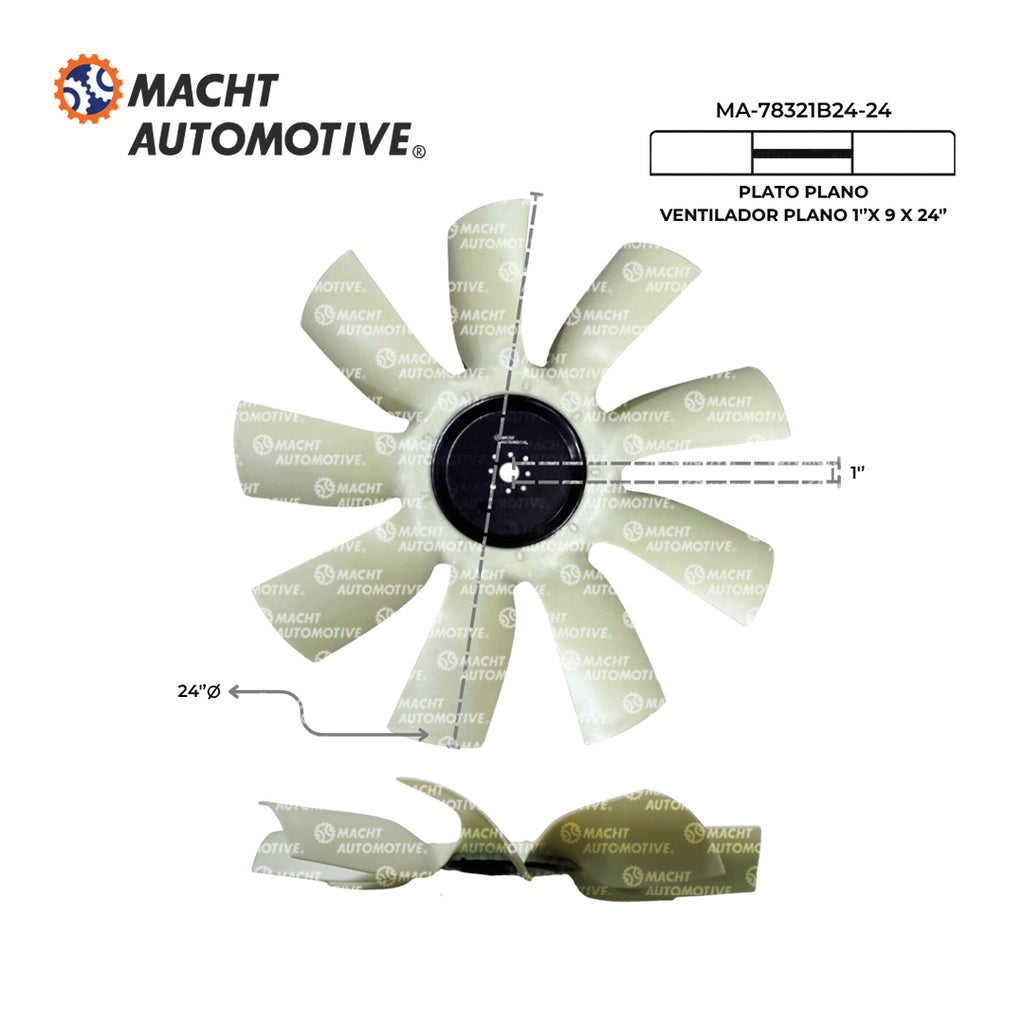 Ventilador Plano 24" 9 Aspas Piloto 1" Cummins 5.9 / CAT C7 MA-78321B24-24