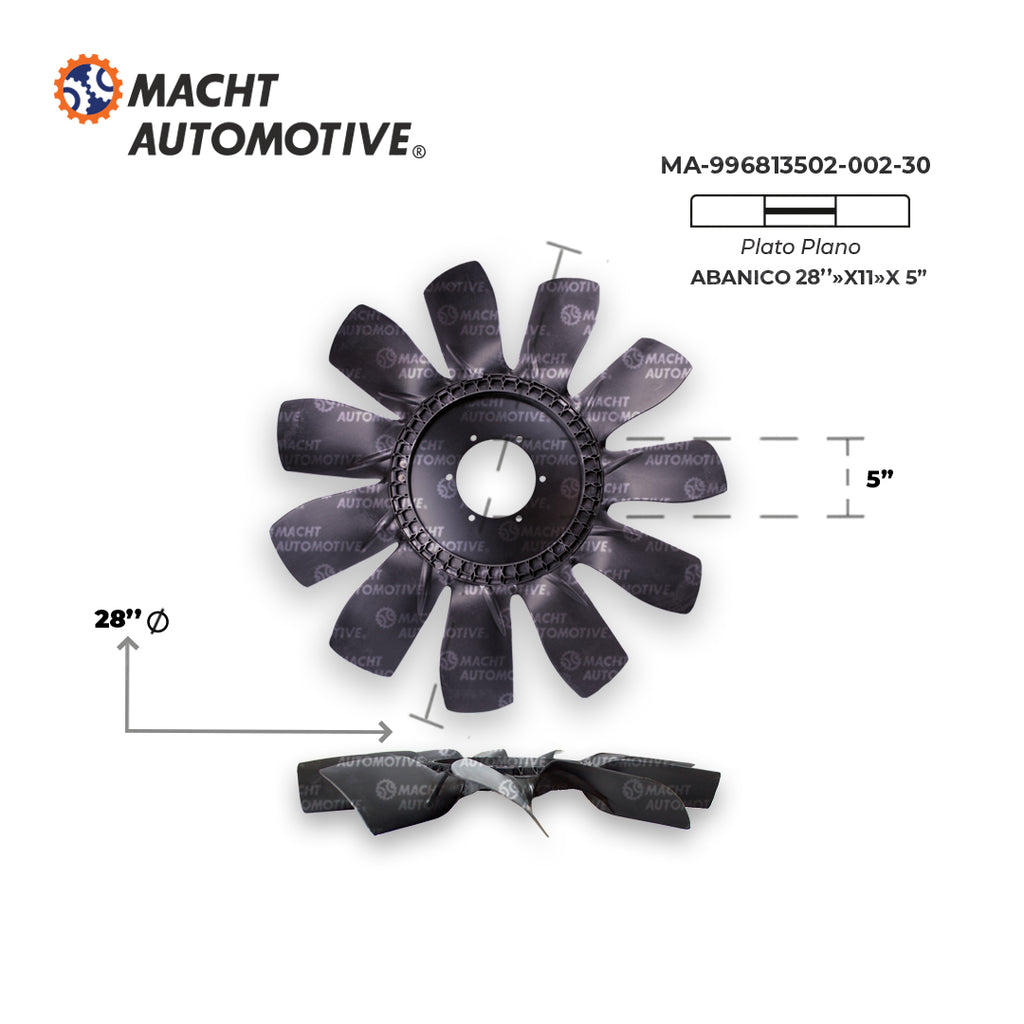 Ventilador Plano 28" 11 Aspas Piloto 5" Cummins ISX MA-996813502-002-28