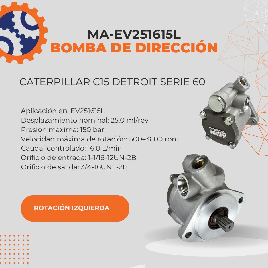 BOMBA DE DIRECCION CATERPILLAR C15 DETROIT SERIE 60 ROTACION IZQUIERDA MA-EV251615L
