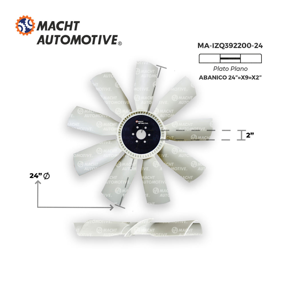 Ventilador Plano 24" 9 Aspas Piloto 2" Giro Izquierdo MA-IZQ392200-24