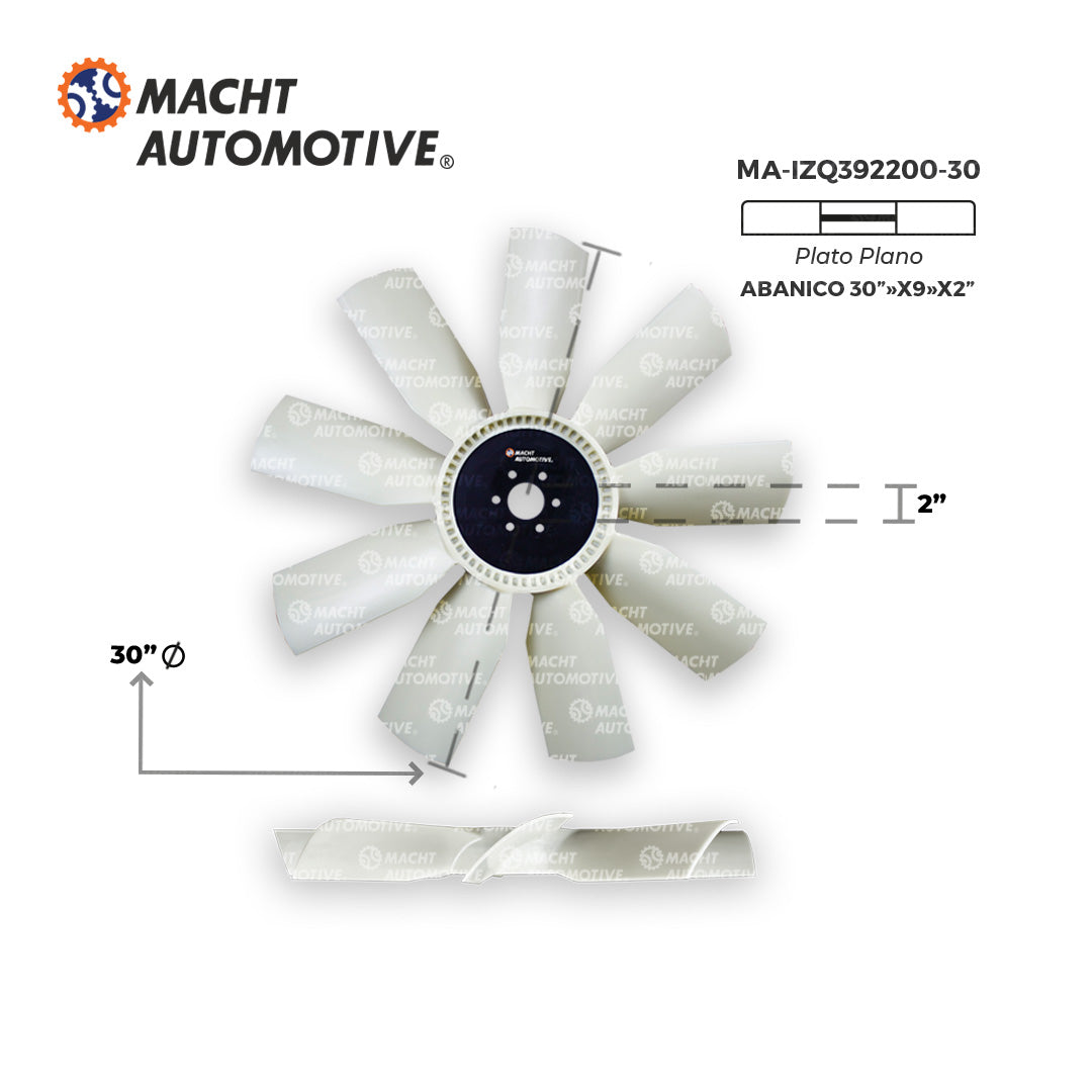 Ventilador Plano 30" 9 Aspas Piloto 2" Giro Izquierdo MA-IZQ392200-30