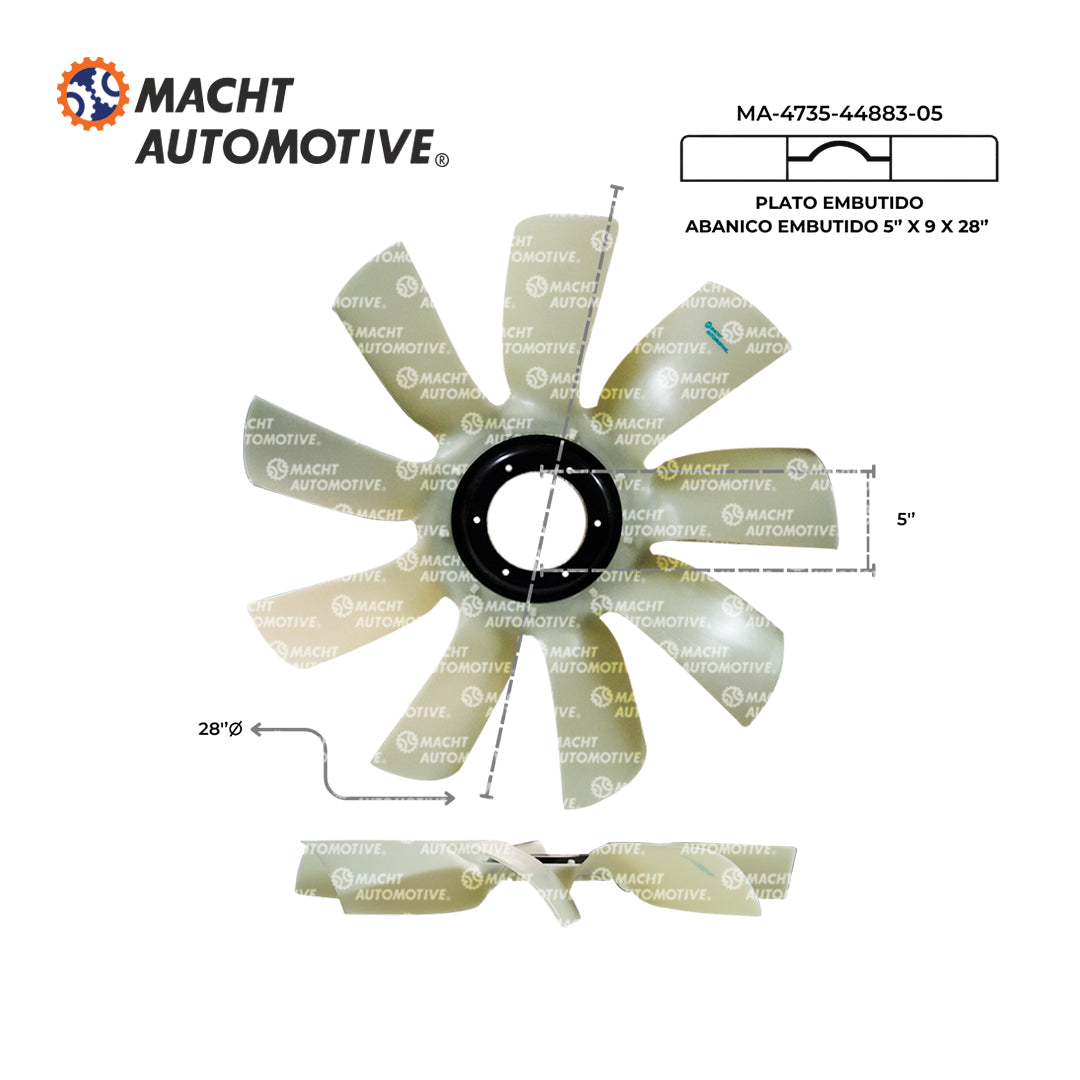 Ventilador Embutido 5  Centro X 9 Aspas X 28  Largo Navistar MA-4735-44883-05